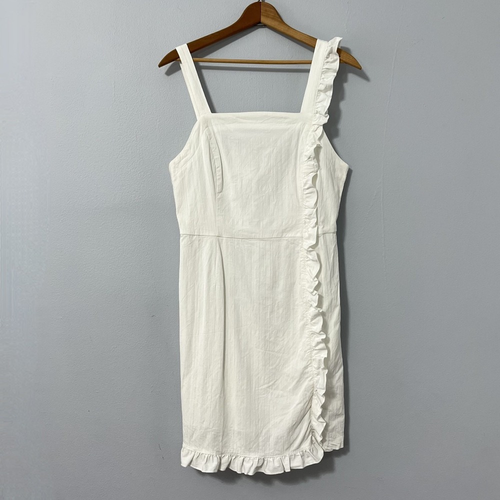 Modcloth White Mini Dress size‎ 6 Get Ready to Ruffle Lined Square Neckline LWD